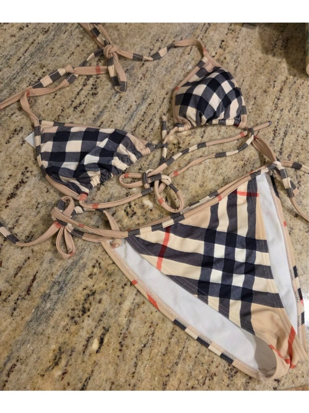 Burberry Triangle Bikini Size M Beige Classic Plaid Hardly Worn Tie Italy